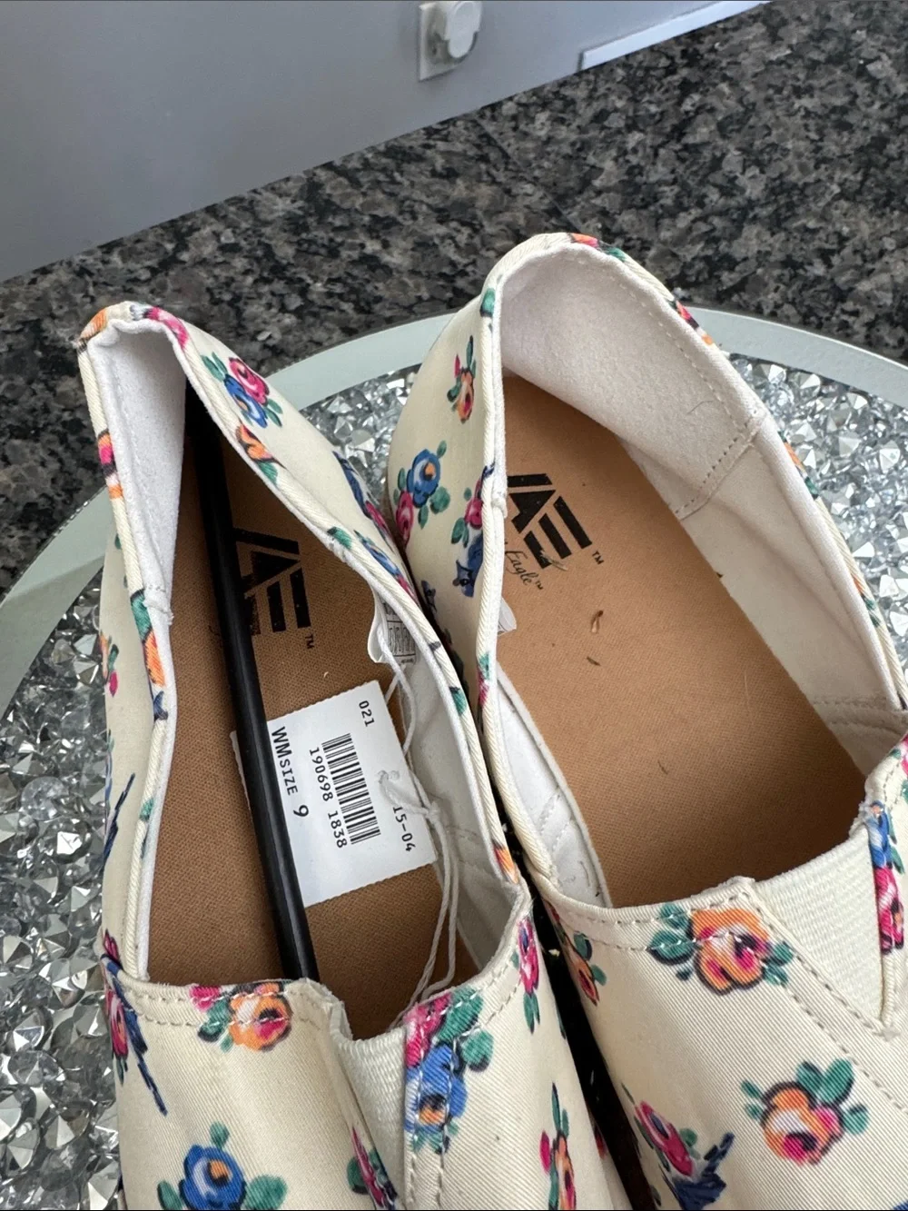American Eagle Outfitters Cream Floral Espadrille Wedge Slip-On
